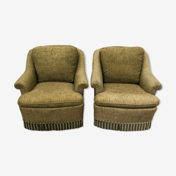 Paire de fauteuils seventies en tweed vert