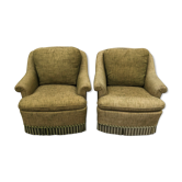 Pair of seventies chairs in green tweed