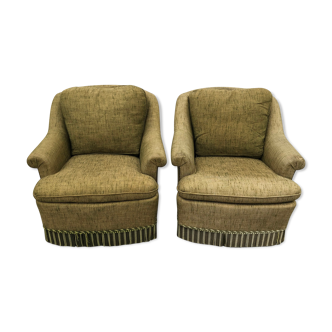 Pair of seventies chairs in green tweed