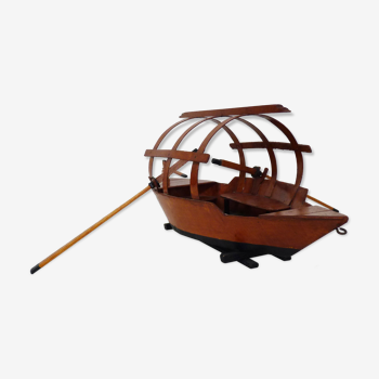 Ancienne maquette barque du lac de Come en bois vernis, année 60/70