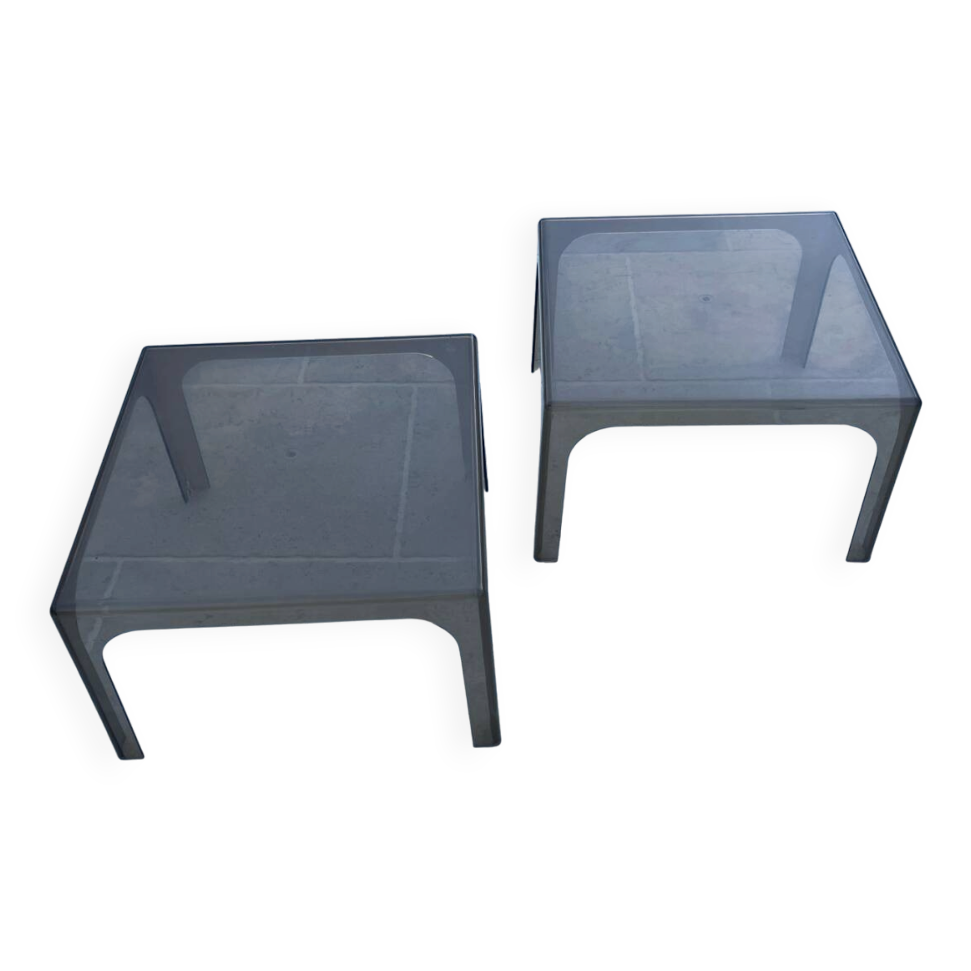 Pair of smoked plexiglass coffee tables 1970 side tables