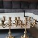 Pair of vintage candlesticks/candelabras. In golden patinated brass. 60s/70s. Art Nouveau style. Chiseled Floral/Deciduous patterns