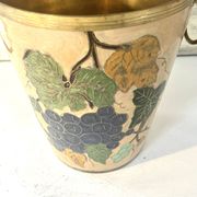 French vintage cloisonne champagne bucket with grape and vine design