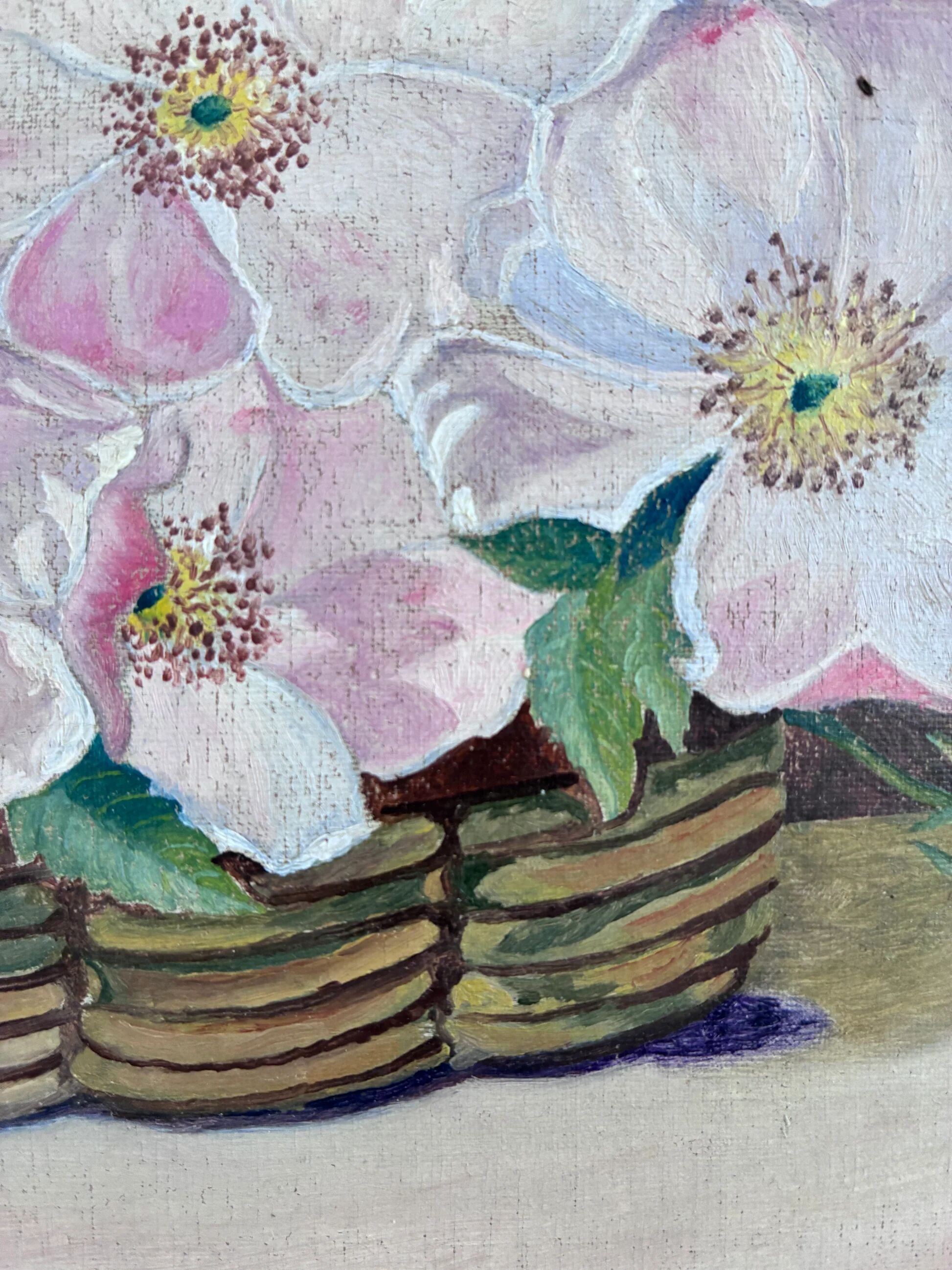 Vintage original flower oil painting, floral still life art