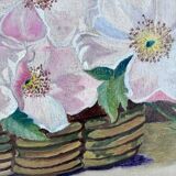 Vintage original flower oil painting, floral still life art