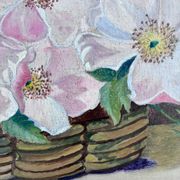 Vintage original flower oil painting, floral still life art