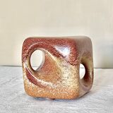 Bertoncello ,,screziato tabacco" glaze, cube vase italian vintage mid century from the 1970's by rob