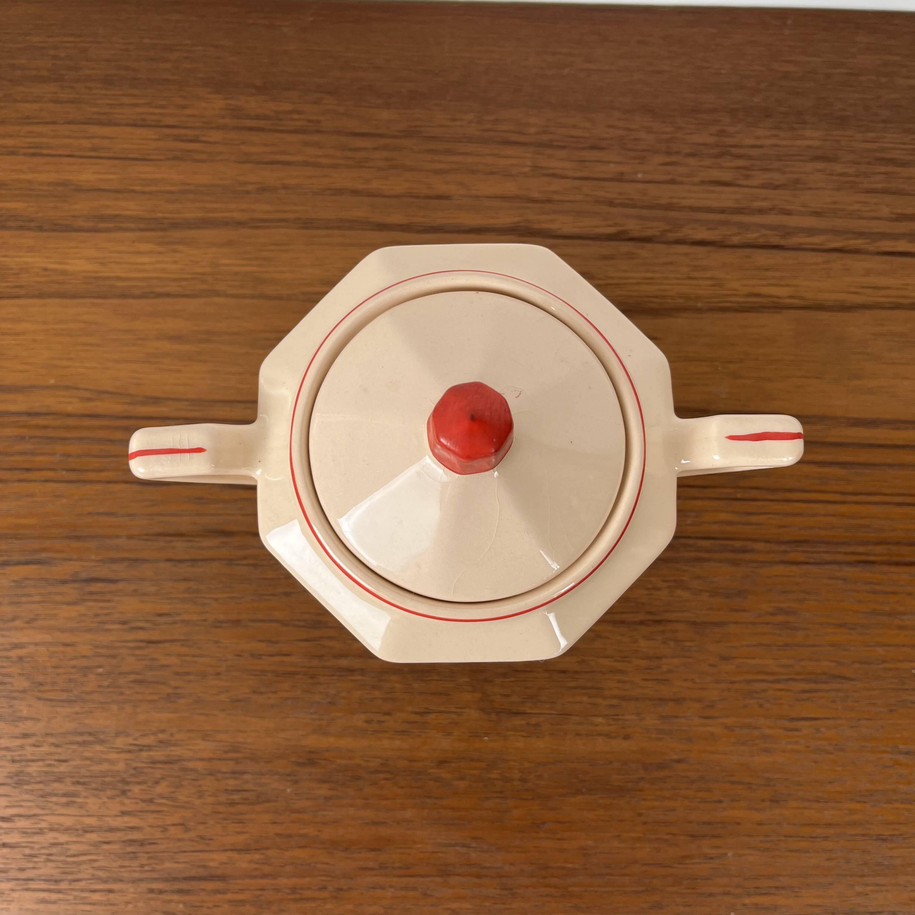 Digoin-Sarrguemines Art Deco pink and red coffee/tea set