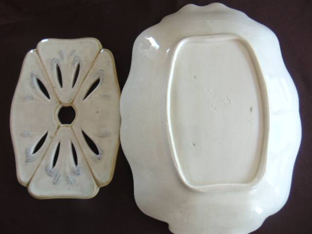 Antique asparagus dish in ceramic – removable drainer – art deco style