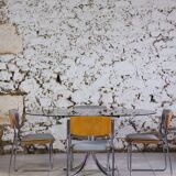 Oval dining table in chrome and smoked glass, 1970.