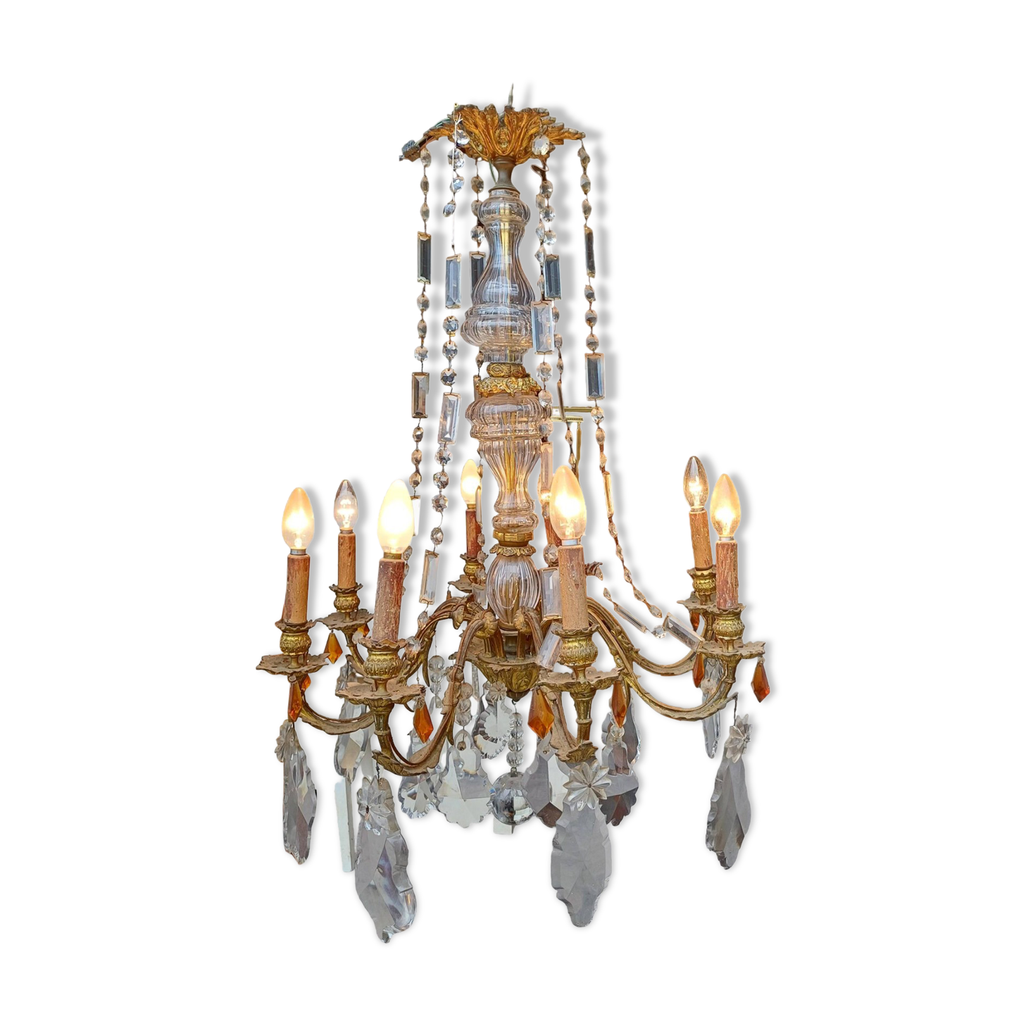 19th Bronze and Crystal Chandelier