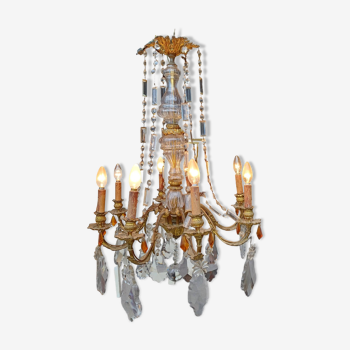 19th Bronze and Crystal Chandelier