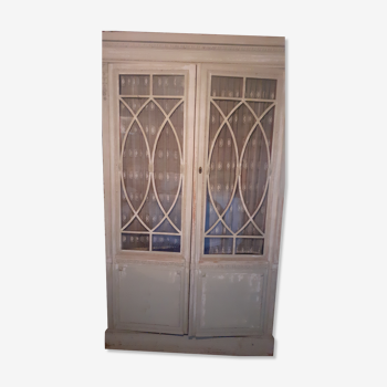 Old wardrobe glazed doors and white moldings