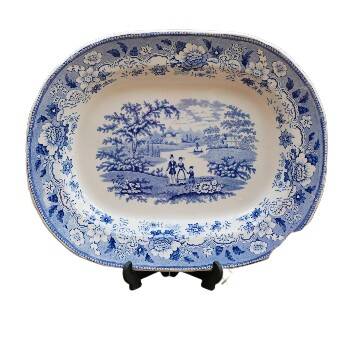 Plat à viande antique en grès du XIXe siècle représentant l'Eton College