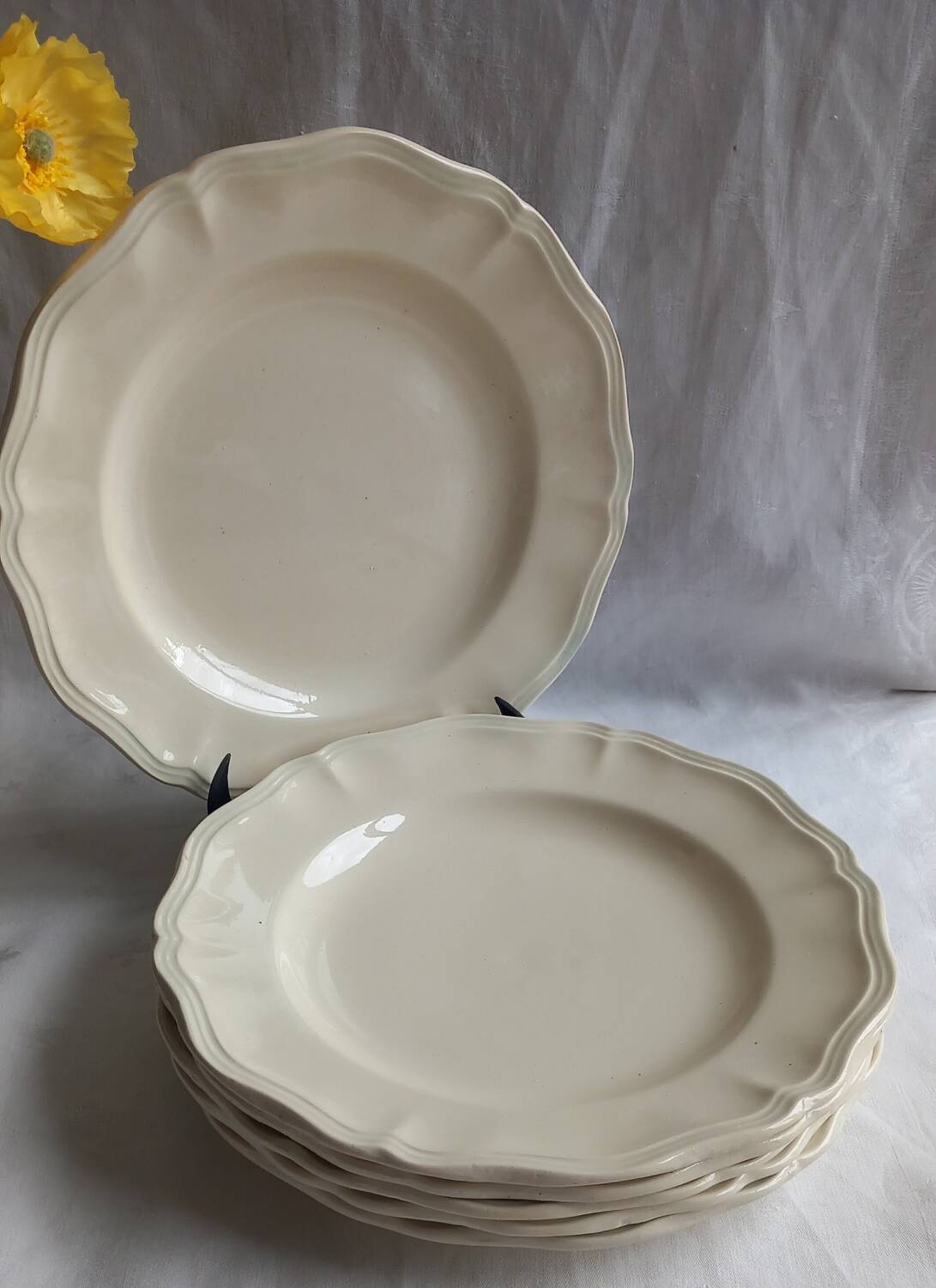 🌿 6 antique Sarreguemines ivory fretwork plates