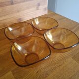 Set of 4 vintage amber glass bowls by Vereco.