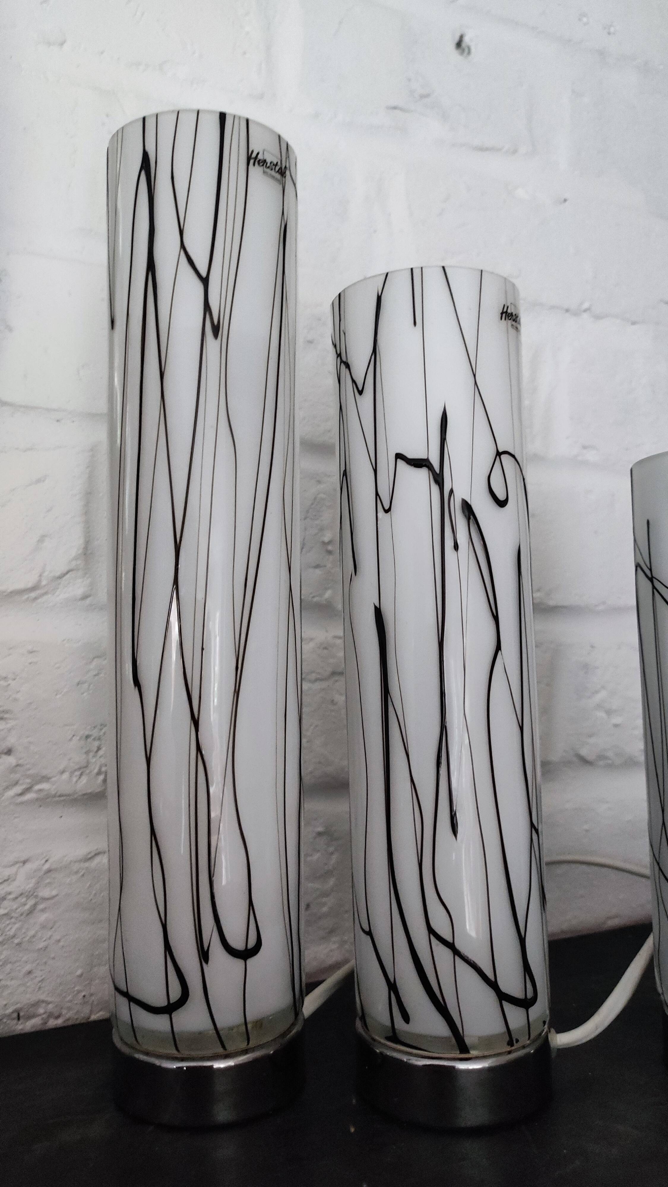 3 glass table lamps by Herstal, Denmark 1980