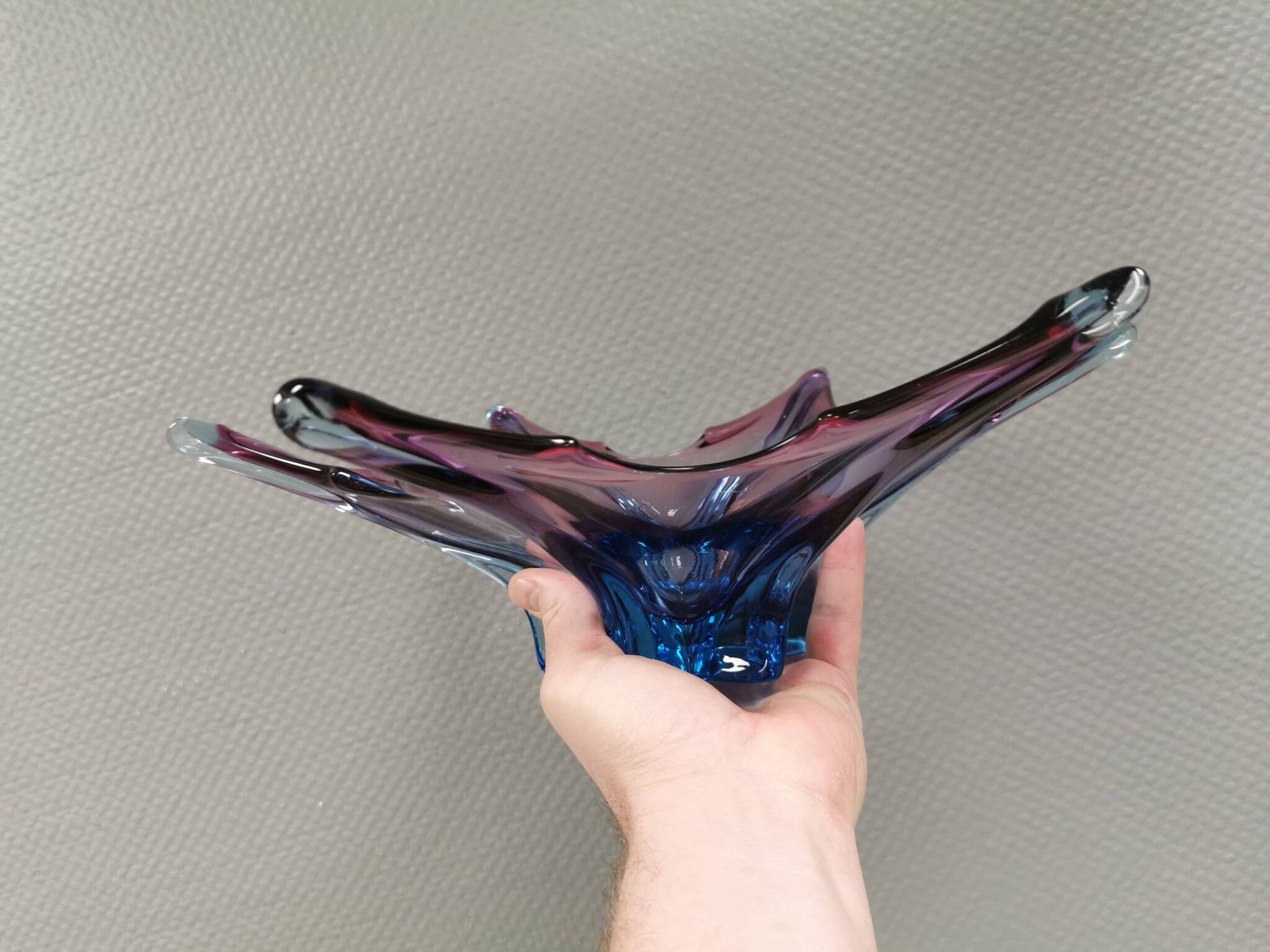 Murano Glass bowl with "leaf" shape in blue/purple/pink/transparent colors