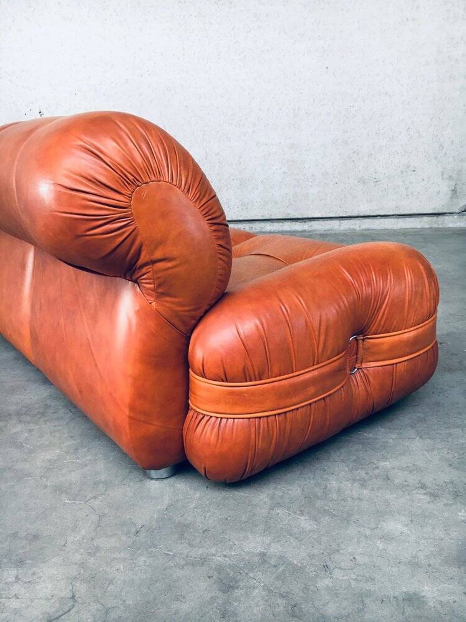Mid-Century Modern Italian Leather 3 Seat Sofa, 1970s