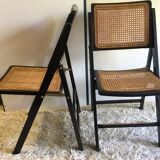 Four folding wooden and canning chairs - 70s
