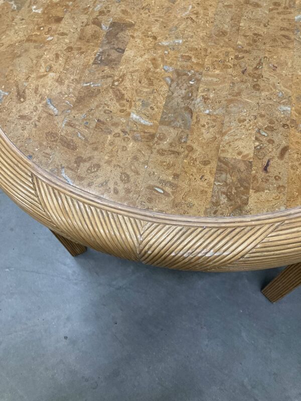 Table à manger en rotin et travertin Vivai del Sud, Italie, années 1960.