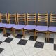 set of 6 kitchen chairs, wood and purple upholstery 1960s