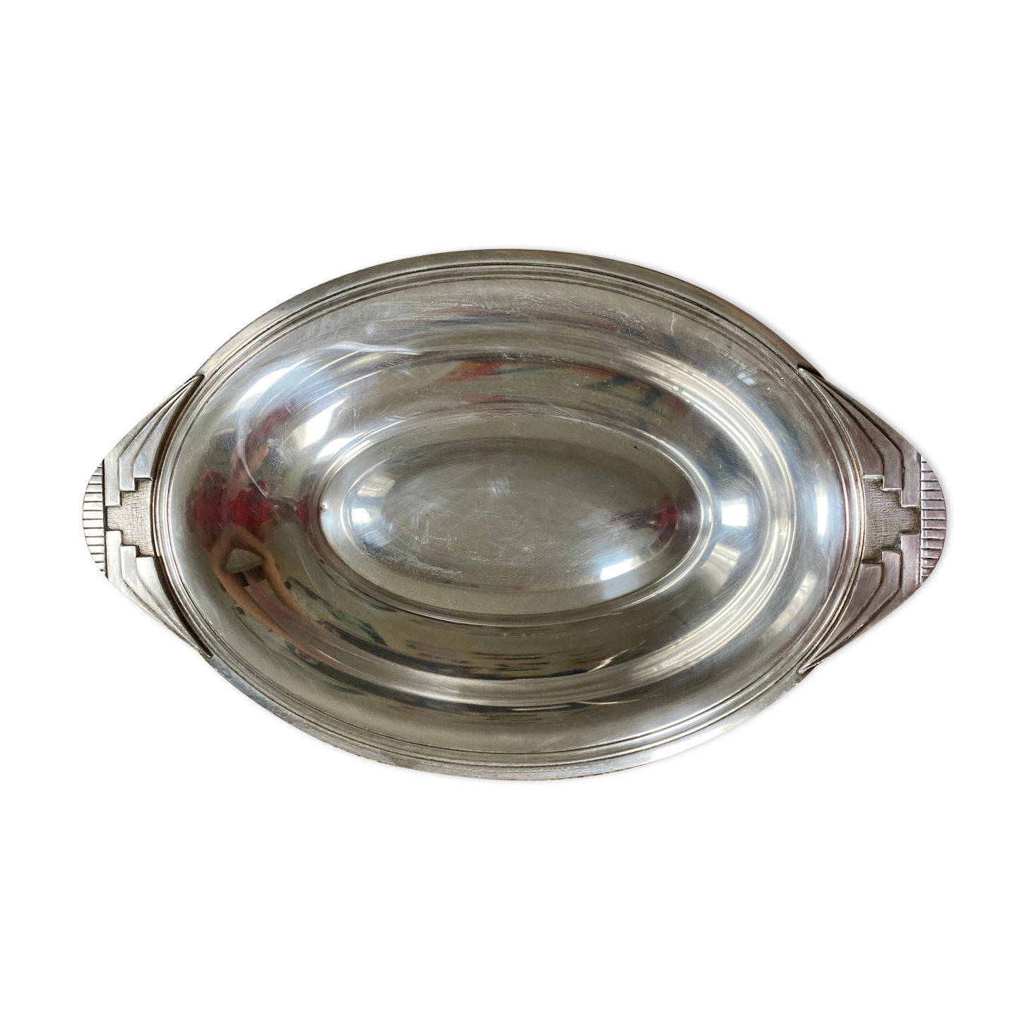 Art deco flat in silver metal 1930, antique silverware