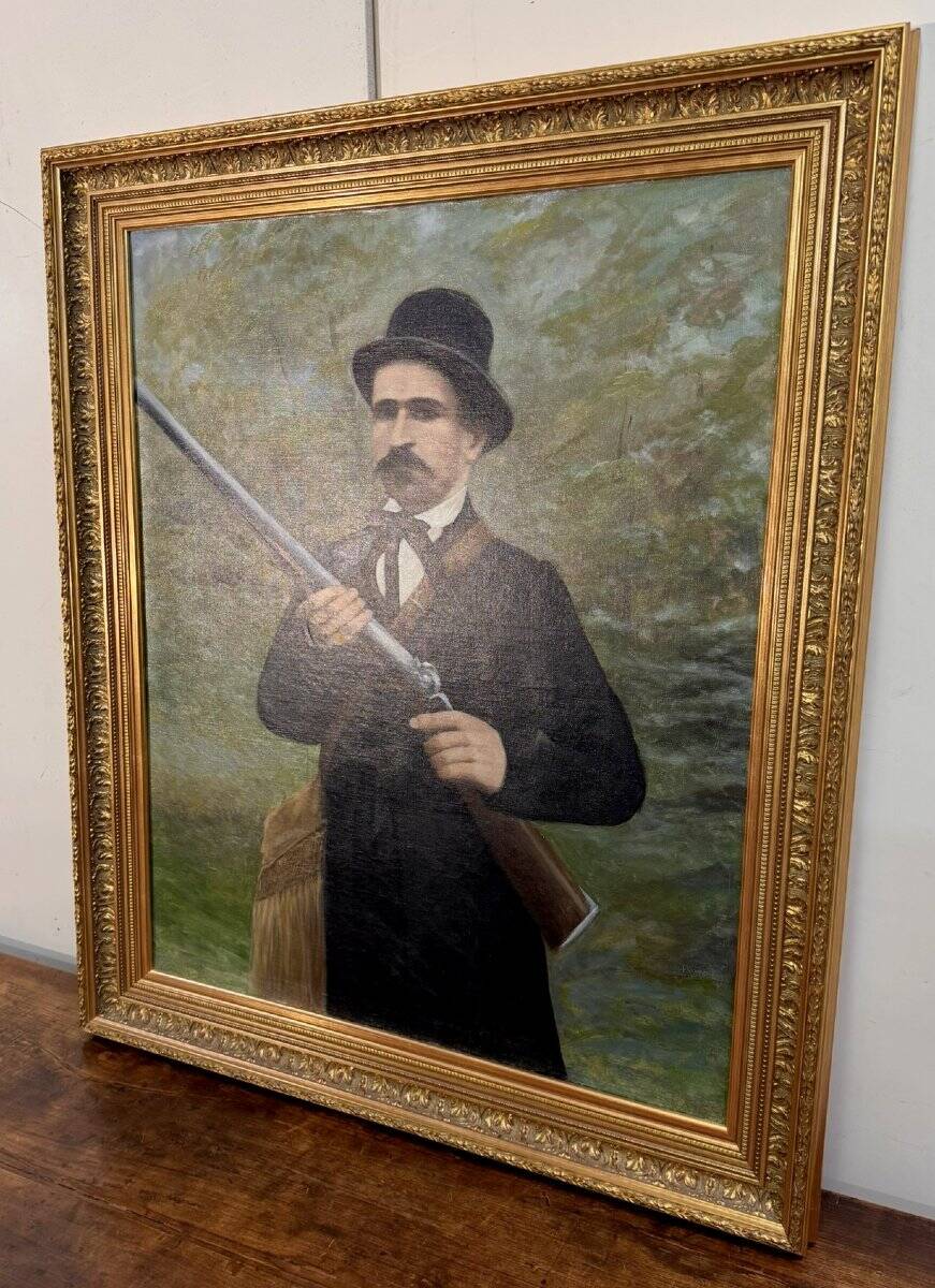 English school late 19th century: large oil on canvas "The Hunter"