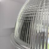 Vintage Holophane Suspension Chandelier from the 50s/60s, industrial style, transparent striated glass