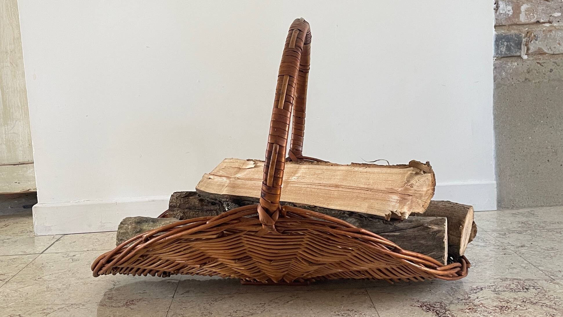 Vintage Rattan Log Basket