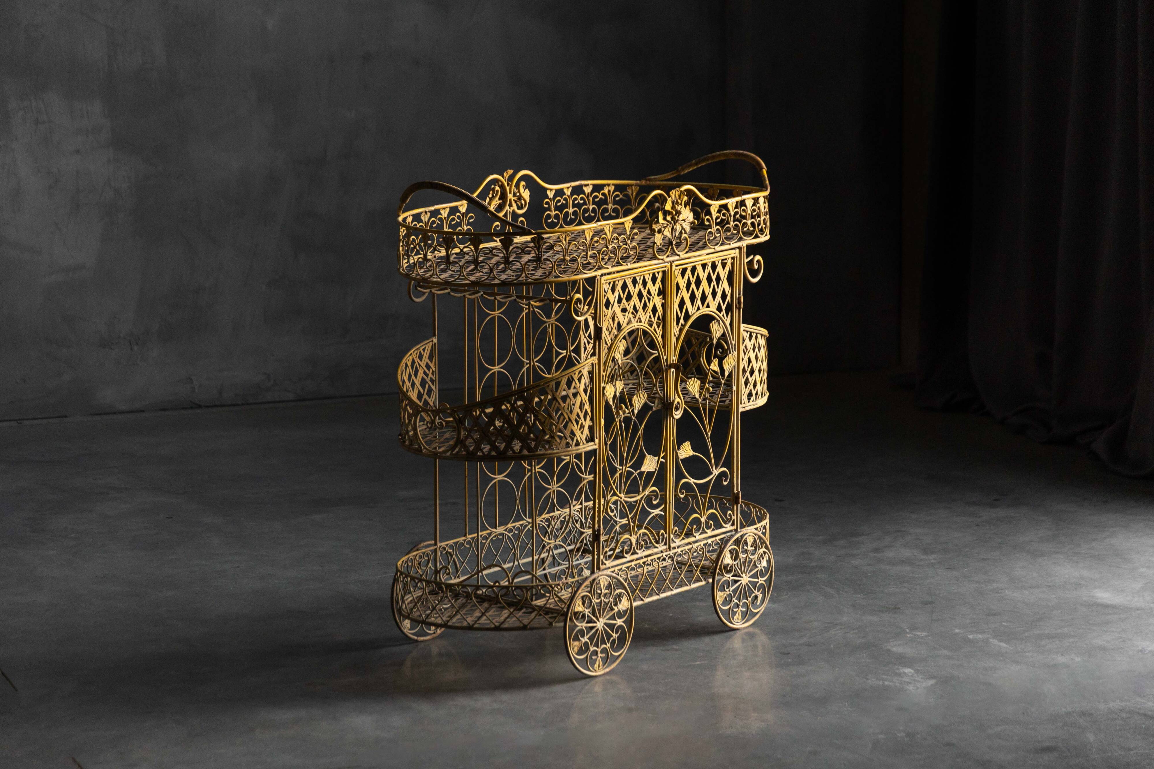 Antique cast iron serving trolley, France, early 20th century