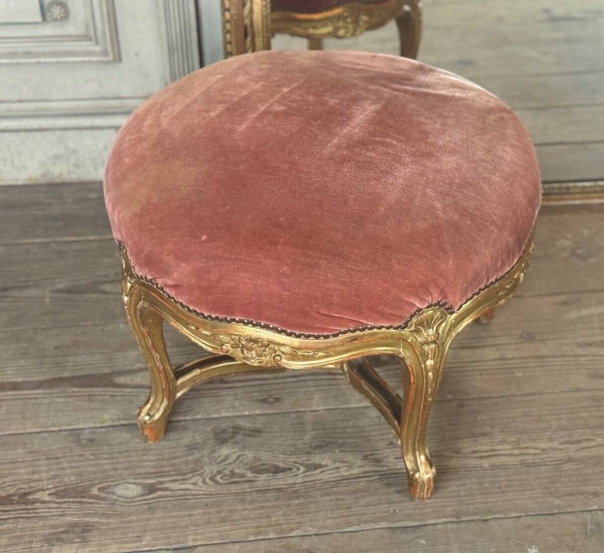 Louis XV Style Footrest in Carved and Gilded Wood Circa 1880