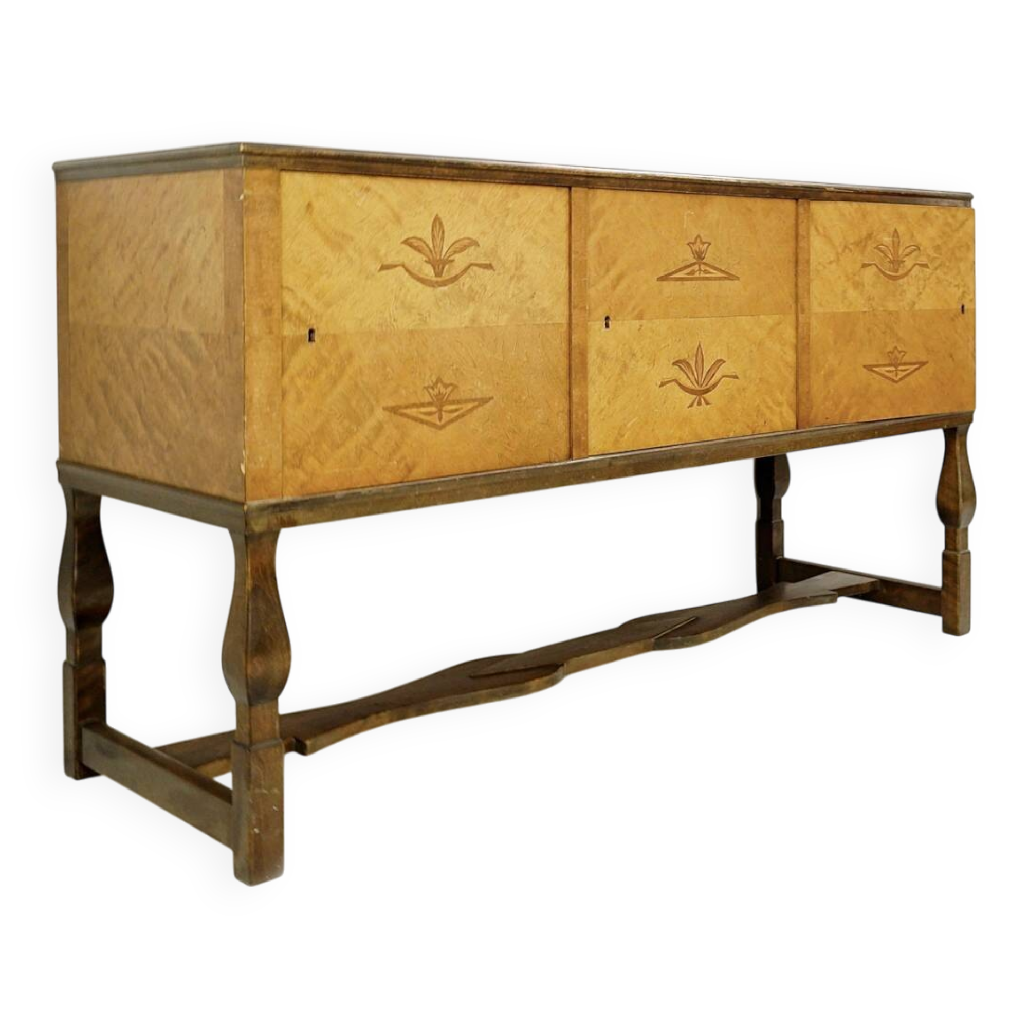 Buffet suédois en bouleau Art Déco Intarsia ,Carl Malmsten,Haga modèle 1930s