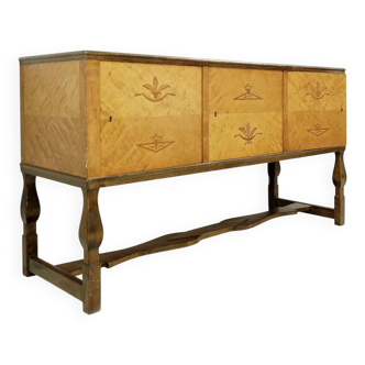 Swedish Birch Art Deco Intarsia Buffet, Carl Malmsten, Haga model 1930s