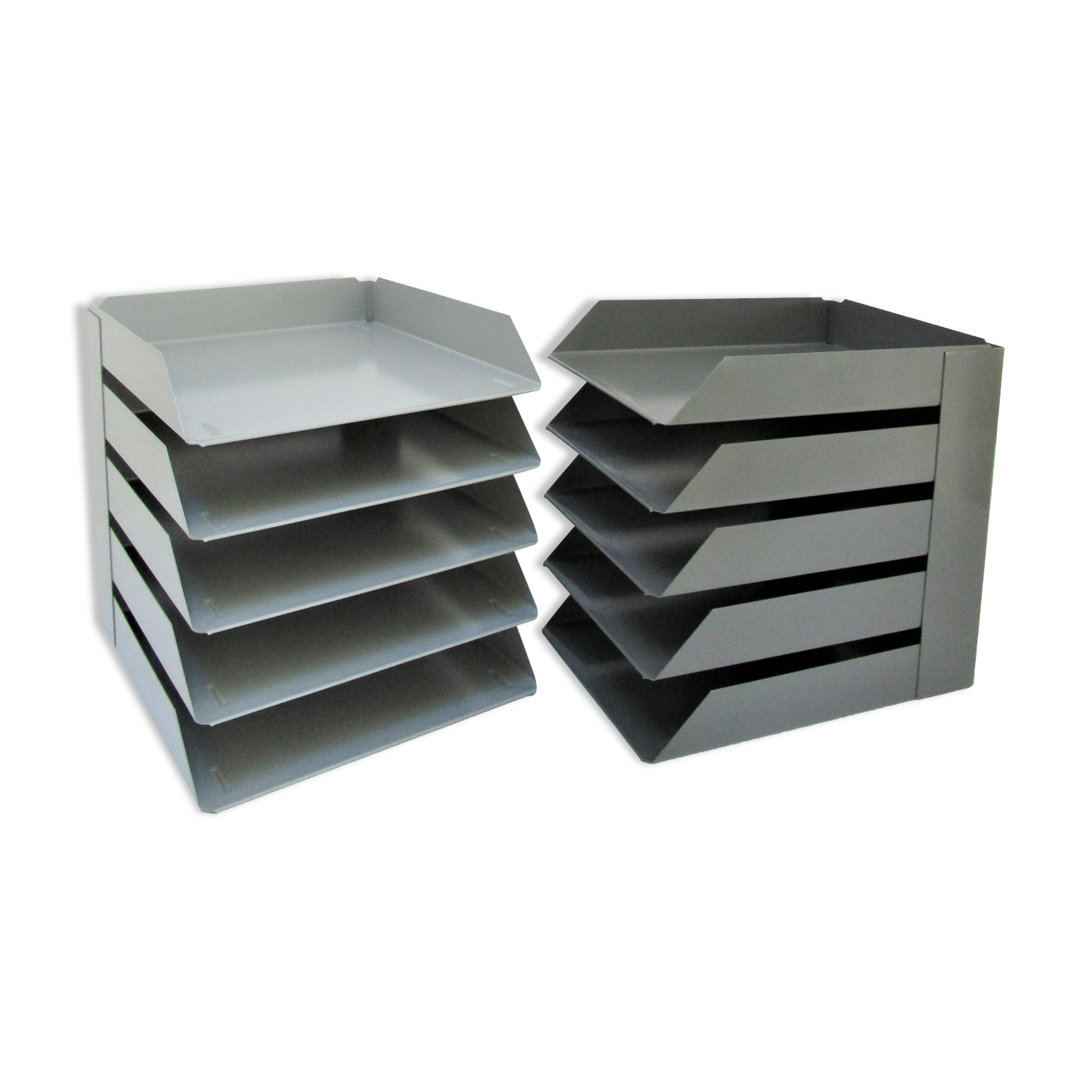 Two vintage lacquered steel desk sorters