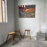 Set of 3 oak tripod stools