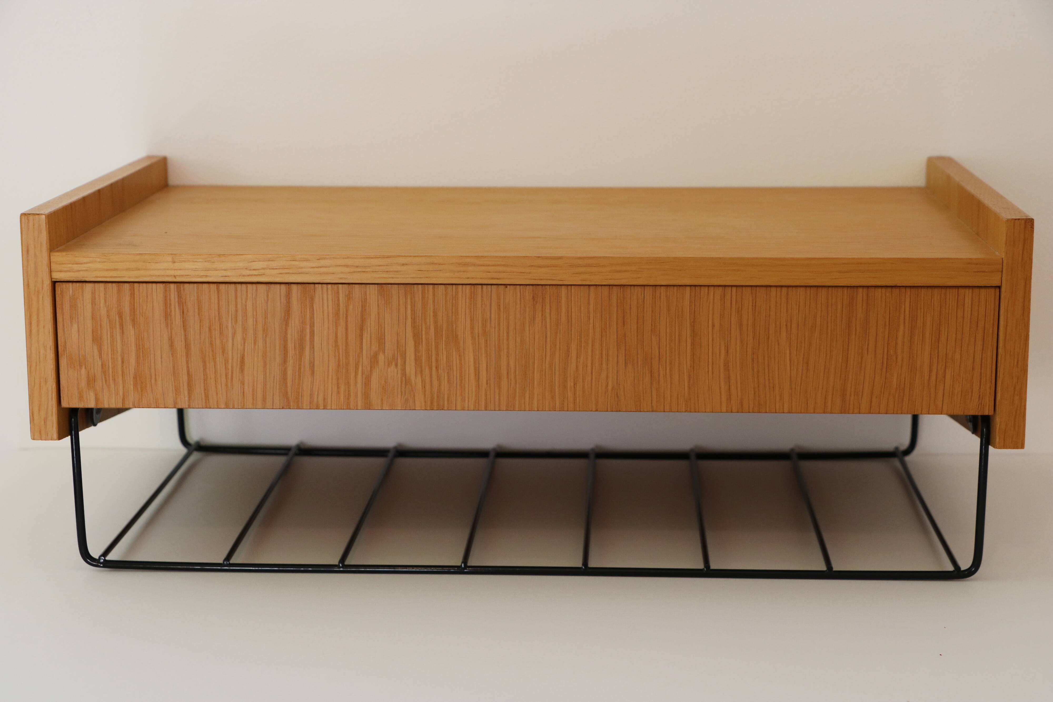 Scandinavian wall-mounted bedside table or wall console, 1960s