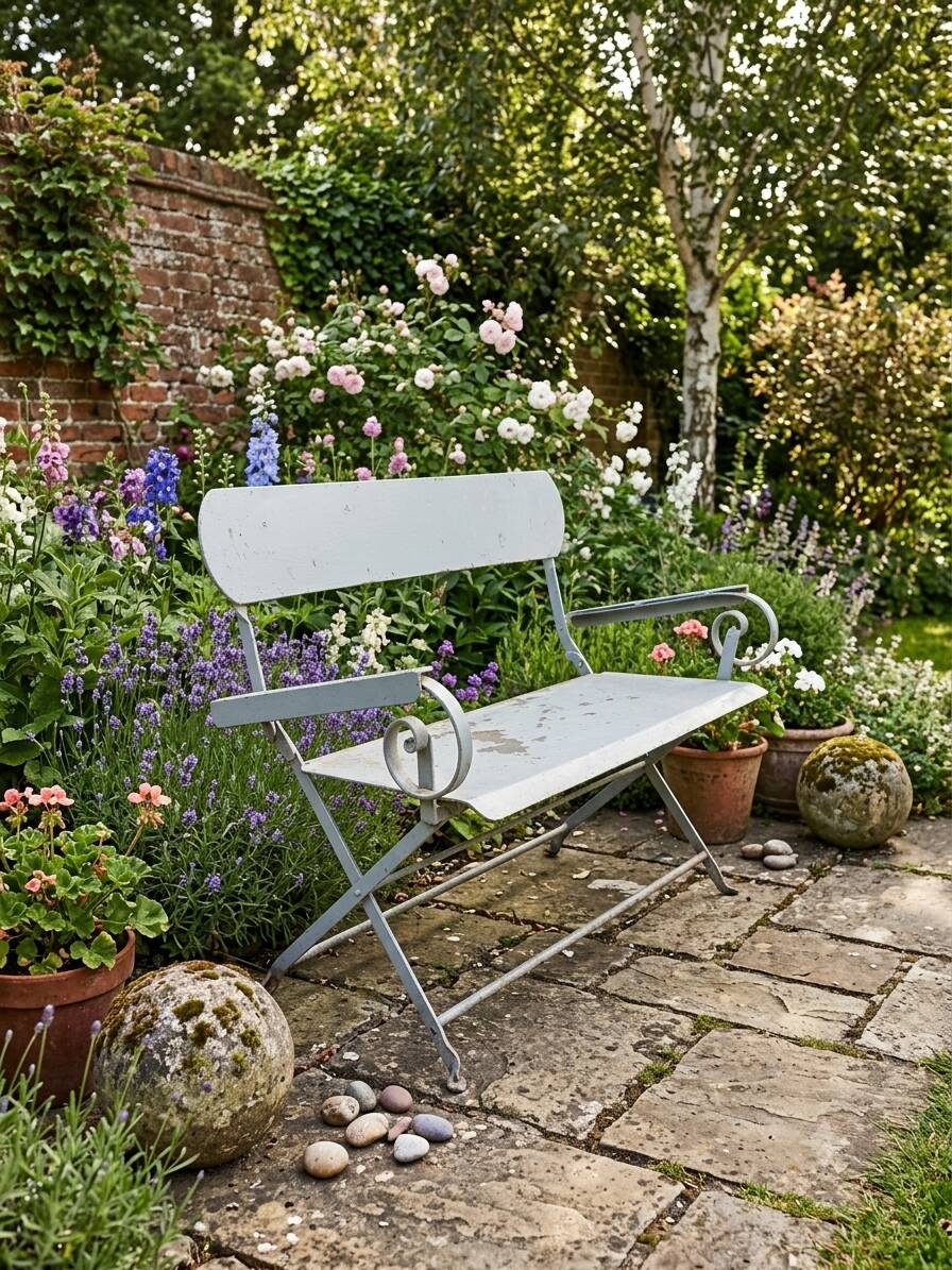 Banc de jardin ancien en fer forgé massif