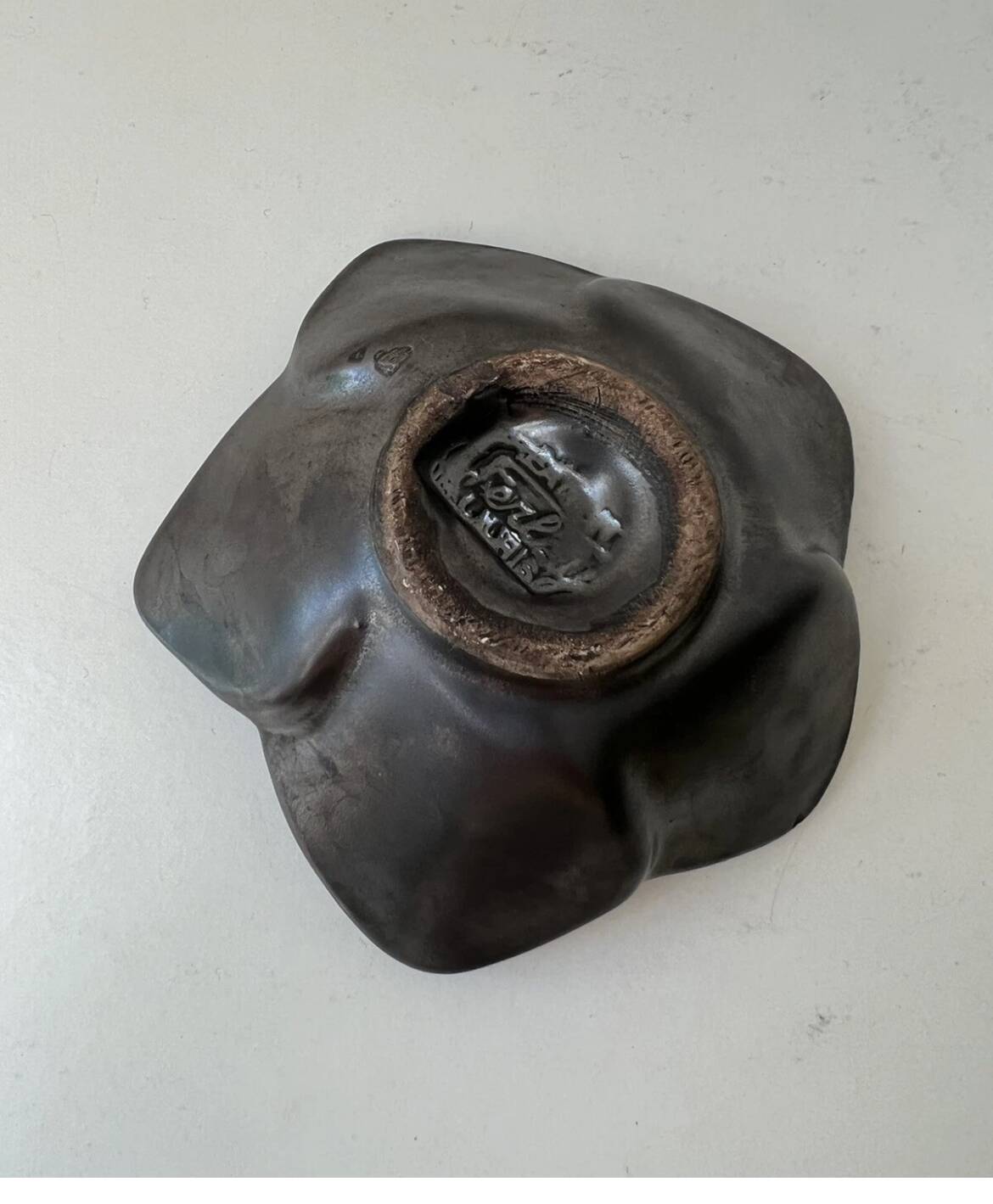 A.ferlay vallauris iridescent ceramic flower-shaped trinket dish