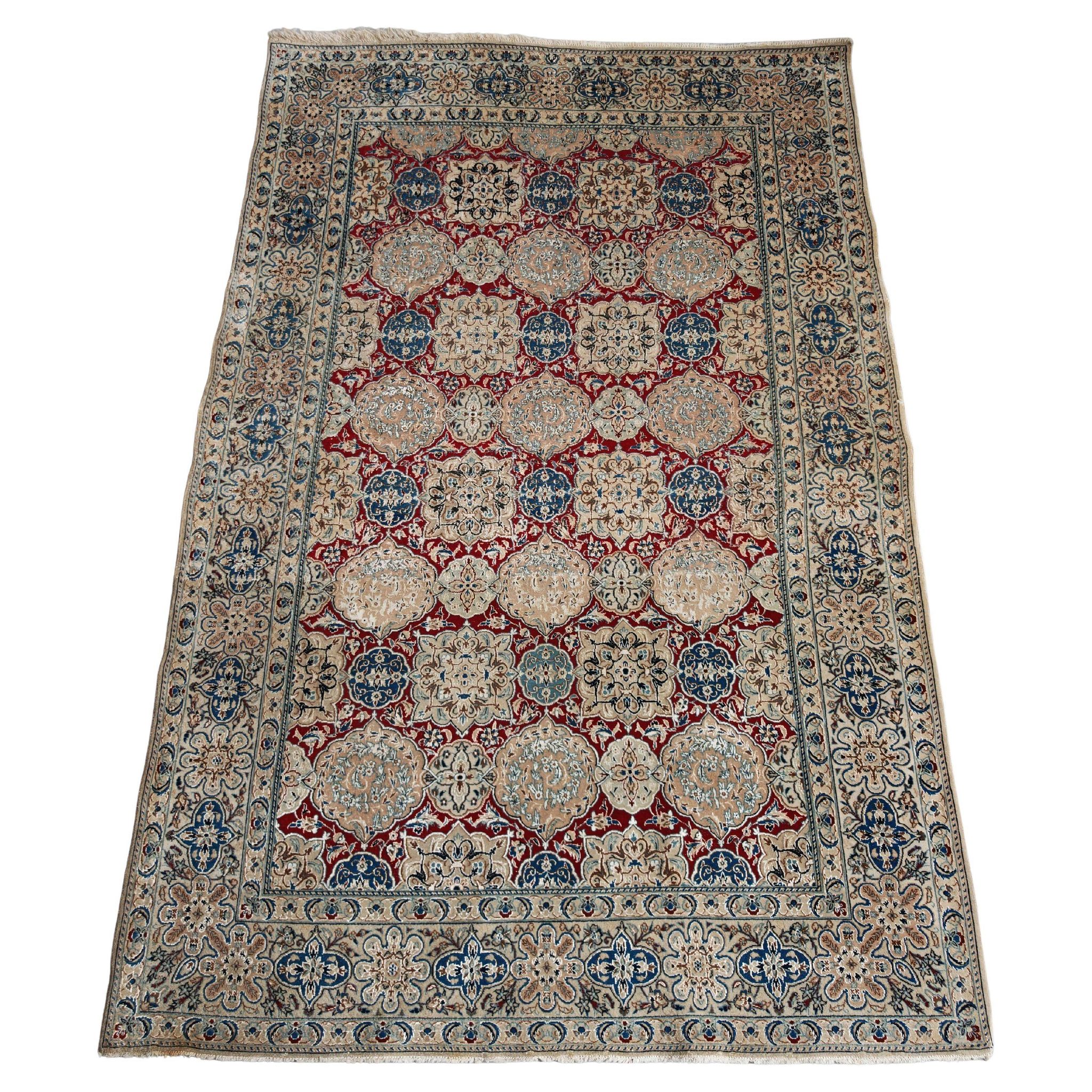 Tapis vintage noué main en laine vierge et soie, années 1960
