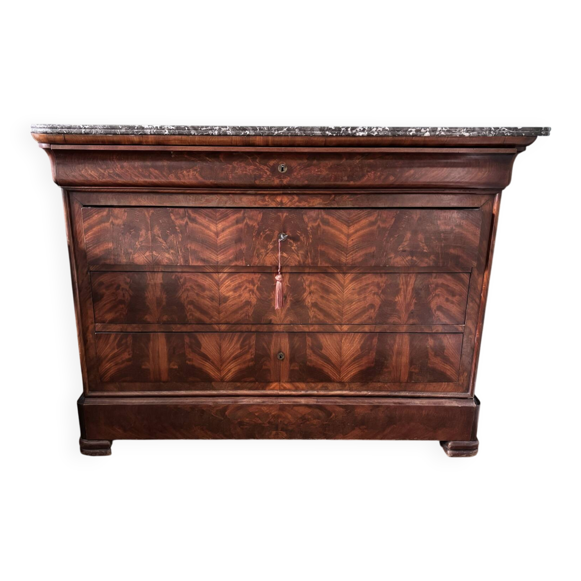 Commode en acajou Louis-Philippe du 19ème siècle avec plateau en marbre