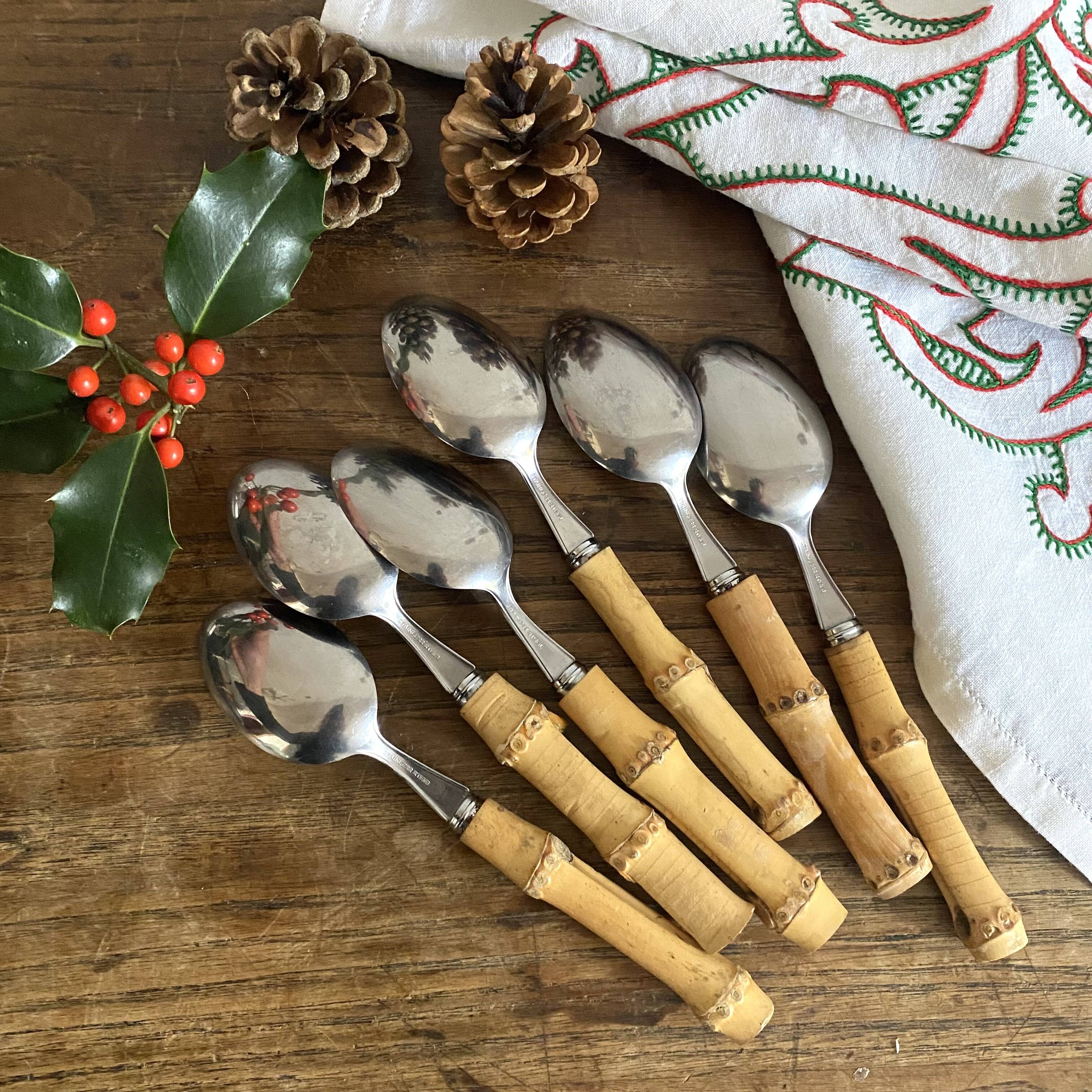 Vintage soup spoons with bamboo handle