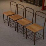 Set of 4 industrial chairs with oak seats, 1950s