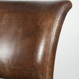 Set of 4 vintage cowhide and wooden dining chairs