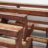 Antique Gothic Church Benches, Late 1800s – Set of 4 Pine Wood Pew Benches