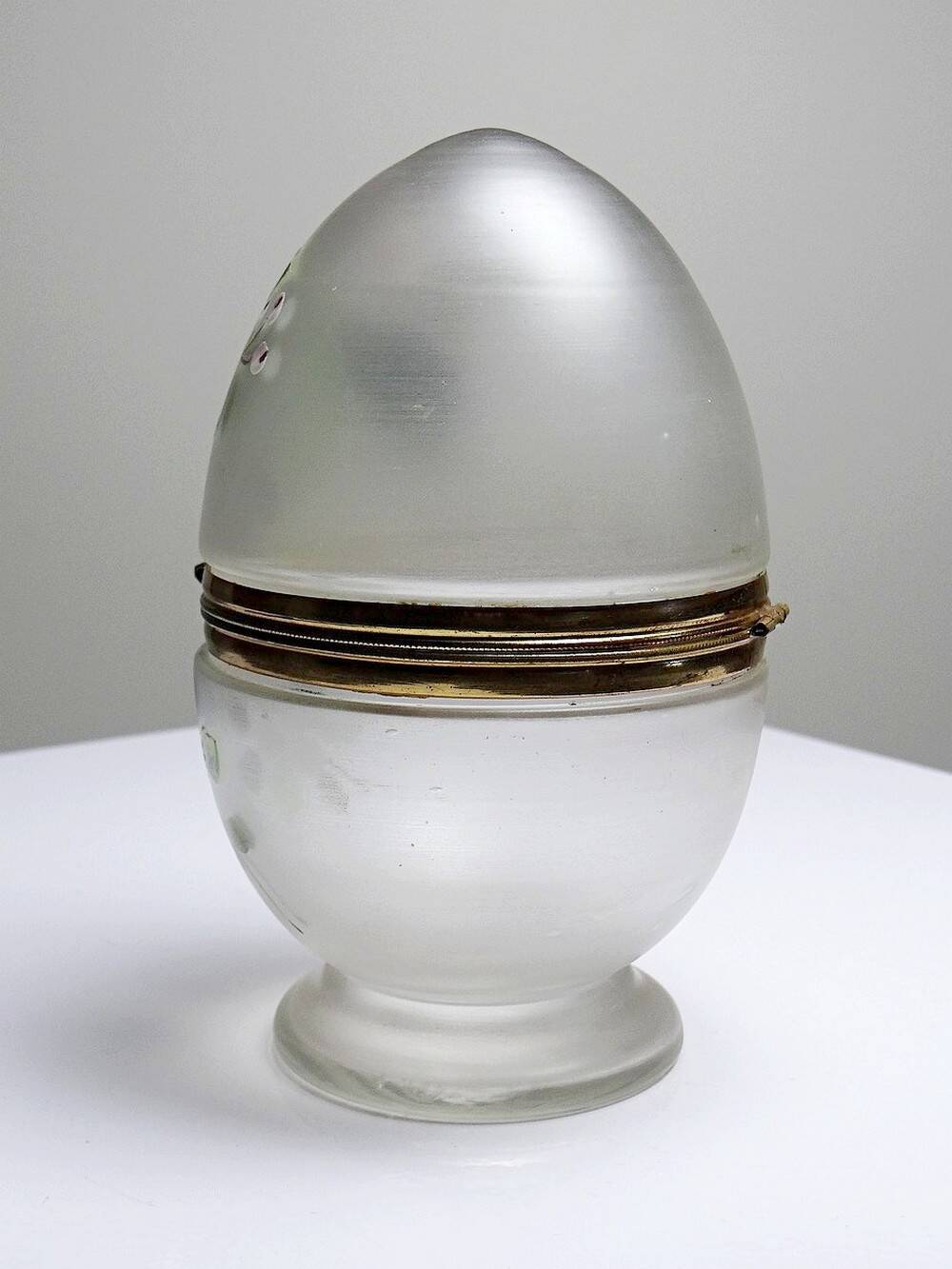 Antique 19th-20th century frosted enamelled glass and brass egg box