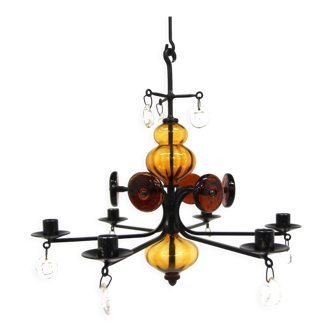 Glass chandelier, Erik Höglund, For Boda Glasbruk & Smide, Sweden, 1970