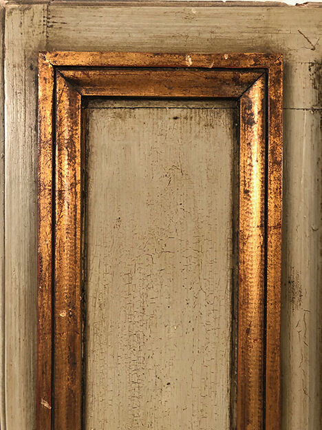 Trumeau in green lacquered wood, gold rechampi Louis XVI style, Nineteenth