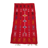 Hand-woven red carpet in natural wool 60x115cm