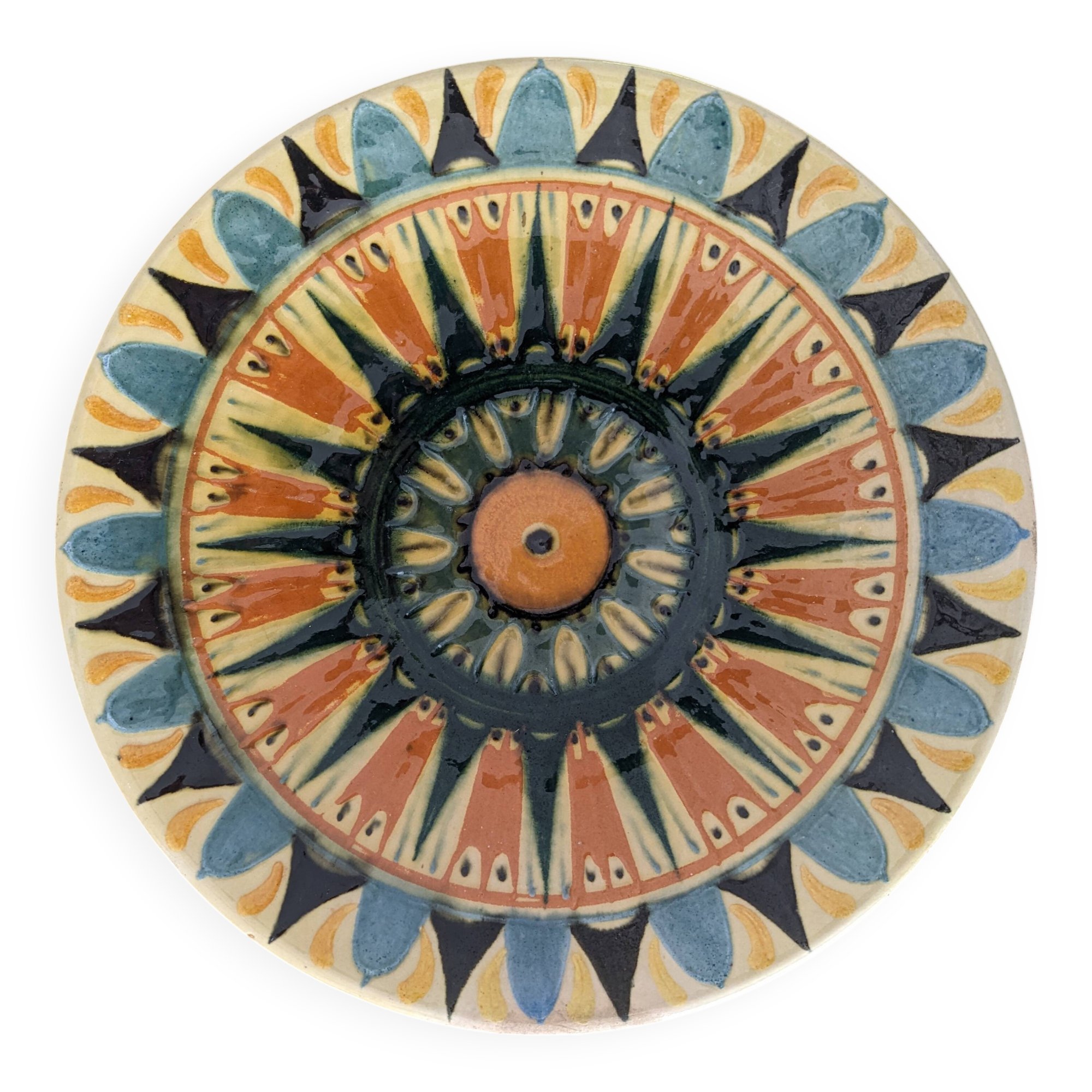 Vintage ceramic plate with enamel decoration